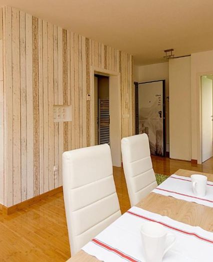 Living room, dining room and kitchen